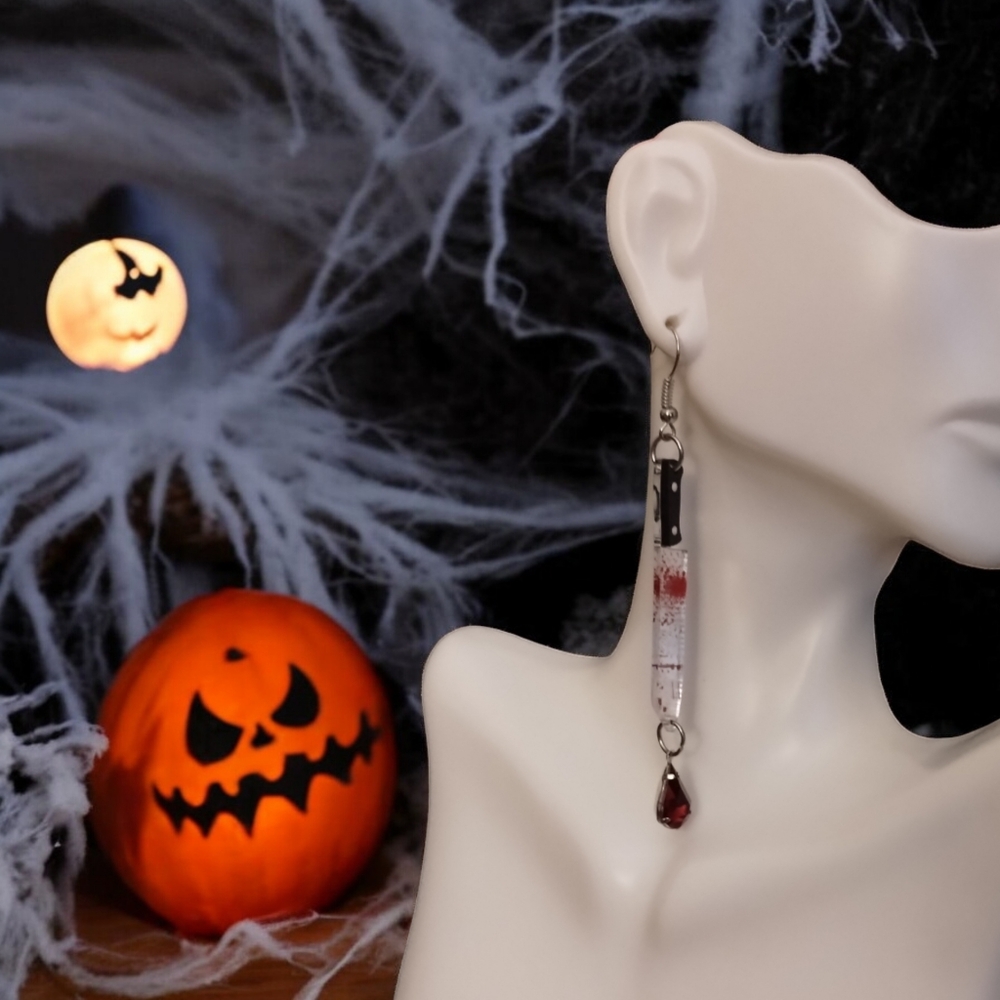 Spirit of Halloween Bloody Knife Dangle Earrings
